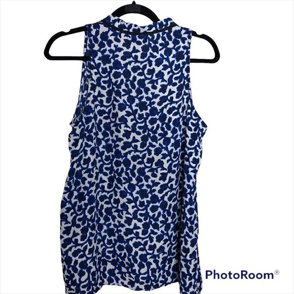 Cynthia Rowley Sleeveless Blouse size Medium Blue/Cream - Picture 5 of 10